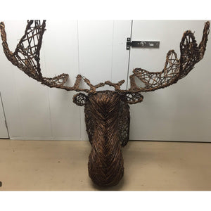 Grapevine Wicker Moose Head-Sculpture-Antique Warehouse