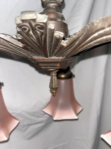 Art Deco Chandelier with Pink Tulip Flutes-Chandelier-Antique Warehouse