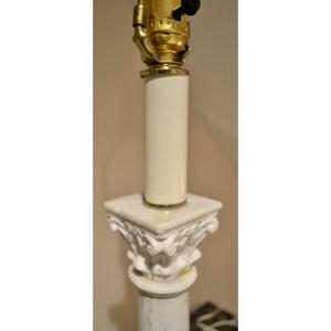 Italian NeoClassical White Marble Column Table Lamp - 41" Tall-Lamp-Antique Warehouse