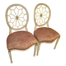 Load image into Gallery viewer, Painted Spider Back Hepplewhite Chairs with Patterned Upholstery - a Pair-Chairs-Antique Warehouse