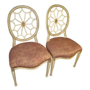 Painted Spider Back Hepplewhite Chairs with Patterned Upholstery - a Pair-Chairs-Antique Warehouse