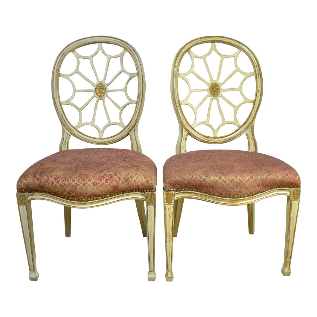 Painted Spider Back Hepplewhite Chairs with Patterned Upholstery - a Pair-Chairs-Antique Warehouse