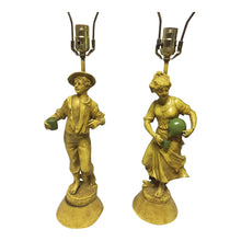 Load image into Gallery viewer, Pair of Boy &amp; Girl Yellow Table Lamps-Lamp-Antique Warehouse