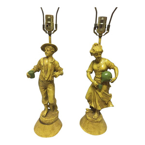 Pair of Boy & Girl Yellow Table Lamps-Lamp-Antique Warehouse