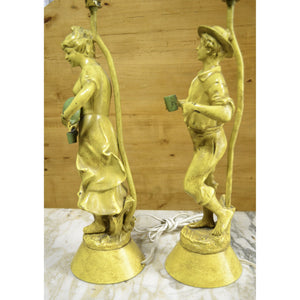 Pair of Boy & Girl Yellow Table Lamps-Lamp-Antique Warehouse