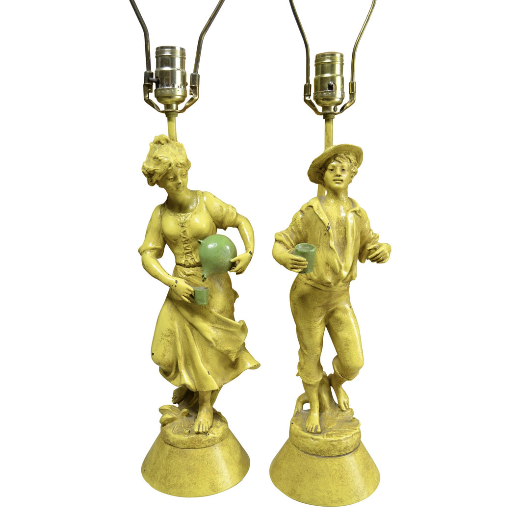 Pair of Boy & Girl Yellow Table Lamps-Lamp-Antique Warehouse