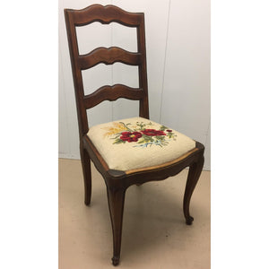 Pair of French Walnut Ladder Back Chairs with Rose Needlepoint seats-Chairs-Antique Warehouse