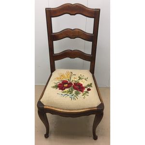 Pair of French Walnut Ladder Back Chairs with Rose Needlepoint seats-Chairs-Antique Warehouse