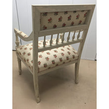 Load image into Gallery viewer, Pair of Painted French Arm Chairs with Rose pattern upholstery. Part of a set (2 end, 6 side)-Chairs-Antique Warehouse