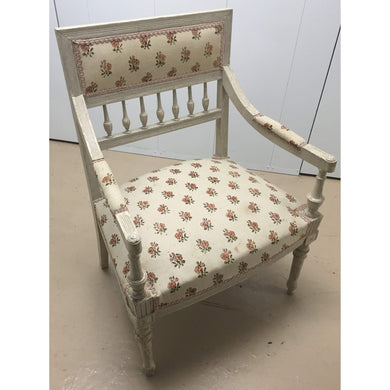 Pair of Painted French Arm Chairs with Rose pattern upholstery. Part of a set (2 end, 6 side)-Chairs-Antique Warehouse
