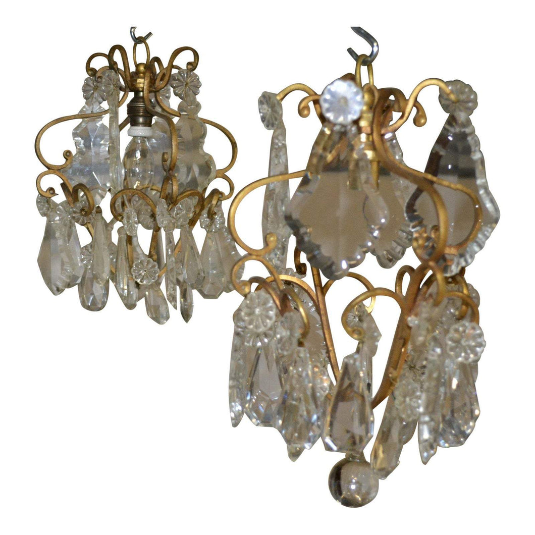 Pair of Single Light Bronze and Crystal Chandeliers-Chandelier-Antique Warehouse