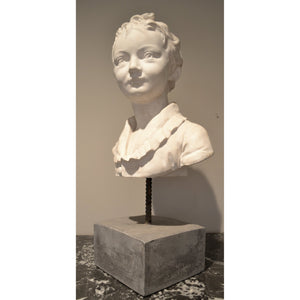 Sculpture, Bust - Young Man's Head on Stone Pedestal-Sculpture-Antique Warehouse