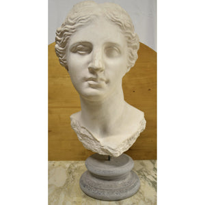 Sculpture - Greek Goddess Bust on Round Stone Pedestal-Sculpture-Antique Warehouse