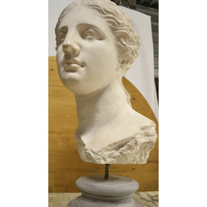 Sculpture - Greek Goddess Bust on Round Stone Pedestal-Sculpture-Antique Warehouse