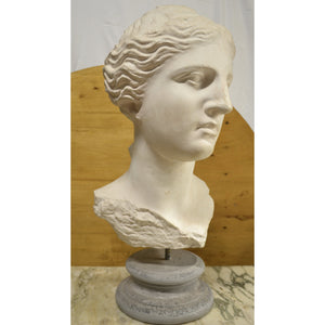 Sculpture - Greek Goddess Bust on Round Stone Pedestal-Sculpture-Antique Warehouse