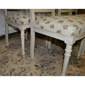 Set of 8 Painted French Chairs with Rose pattern upholstery (2 end, 6 side)-Chairs-Antique Warehouse