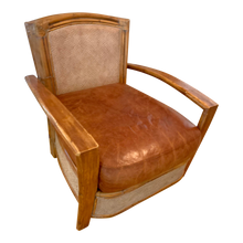 Load image into Gallery viewer, Vintage Bamboo Rattan &amp; Leather Lounge Arm Chair-Chairs-Antique Warehouse