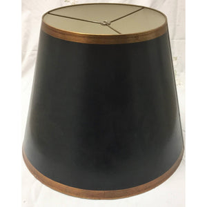 Vintage Round Black Tapered Drum Lampshade with Gold Trim | Large-Lampshade-Antique Warehouse