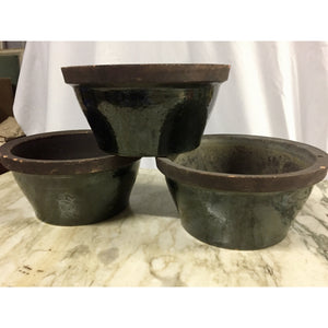 Wide Glazed Terra Cotta Ceramic Planters-Planters-Antique Warehouse